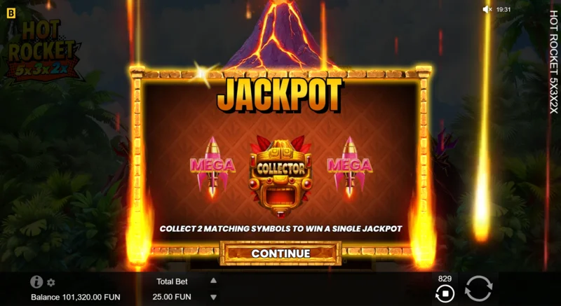 Hot Rocket 5x 3x 2x - Jackpot Spinsin käynnistys keräilyraketilla keskellä